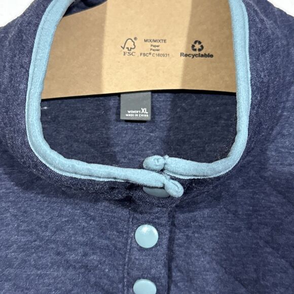 Eddie Bauer Womens Quilted Pullover Sweatshirt 1/4 Snap Pockets Size XL - Picture 3 of 4